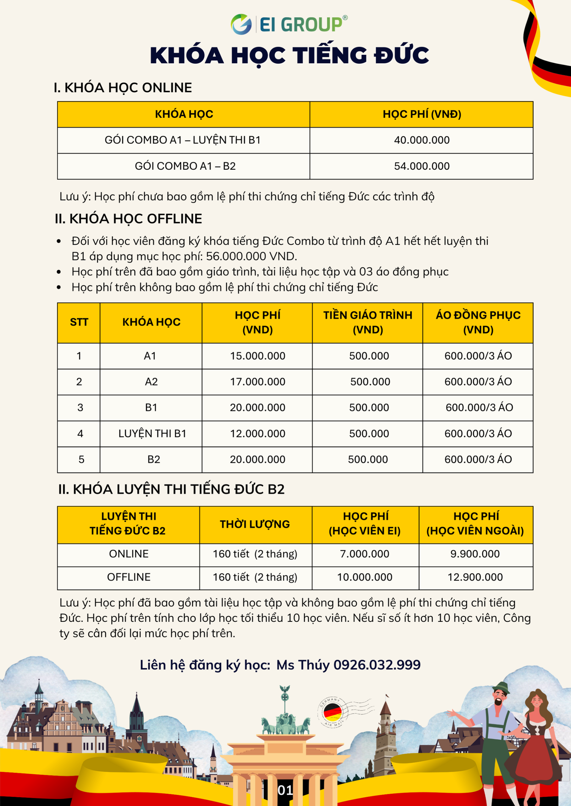 bảng giá tiếng Đức