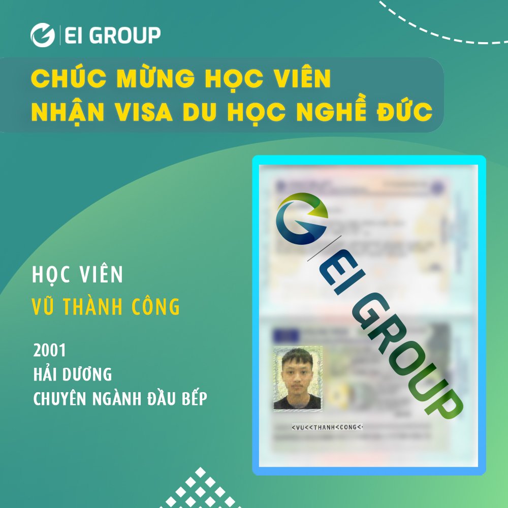 Visa du hoc nghề Đức của học viên Vũ Thành Công ngành Đầu bếp