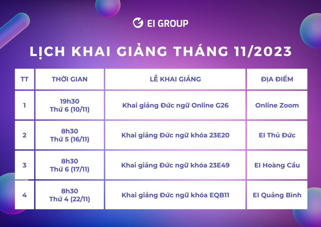 LỊCH KHAI GIẢNG