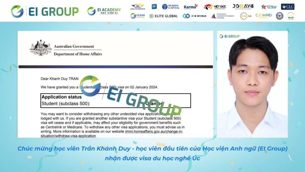 HỌC VIỆN ANH NGỮ EI HÂN HOAN ĐÓN NHẬN TẤM VISA ÚC ĐẦU TIÊN